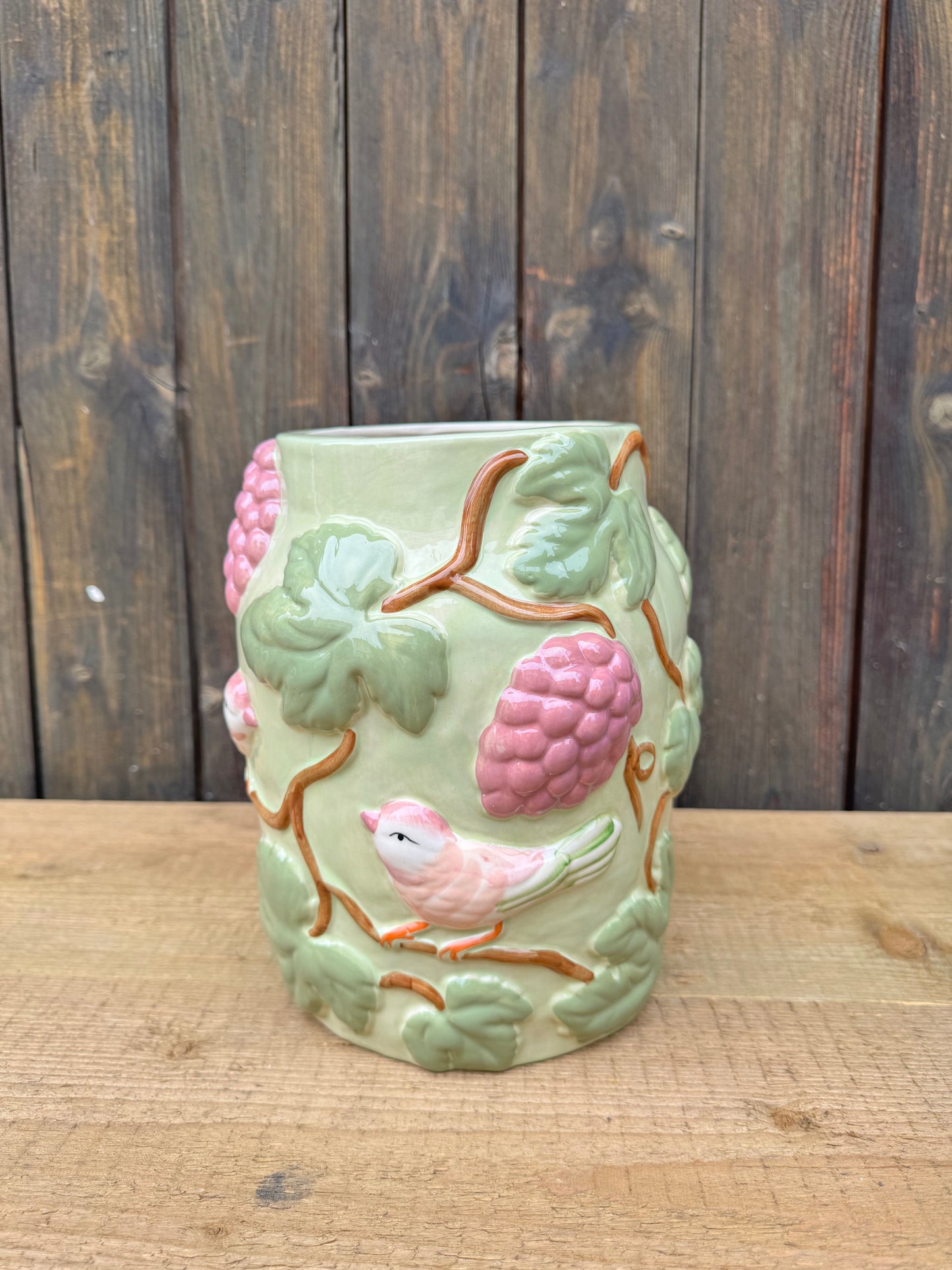 🐦 Keramikvase Beerenzauber – Handmade-Charme mit Vogelgesang