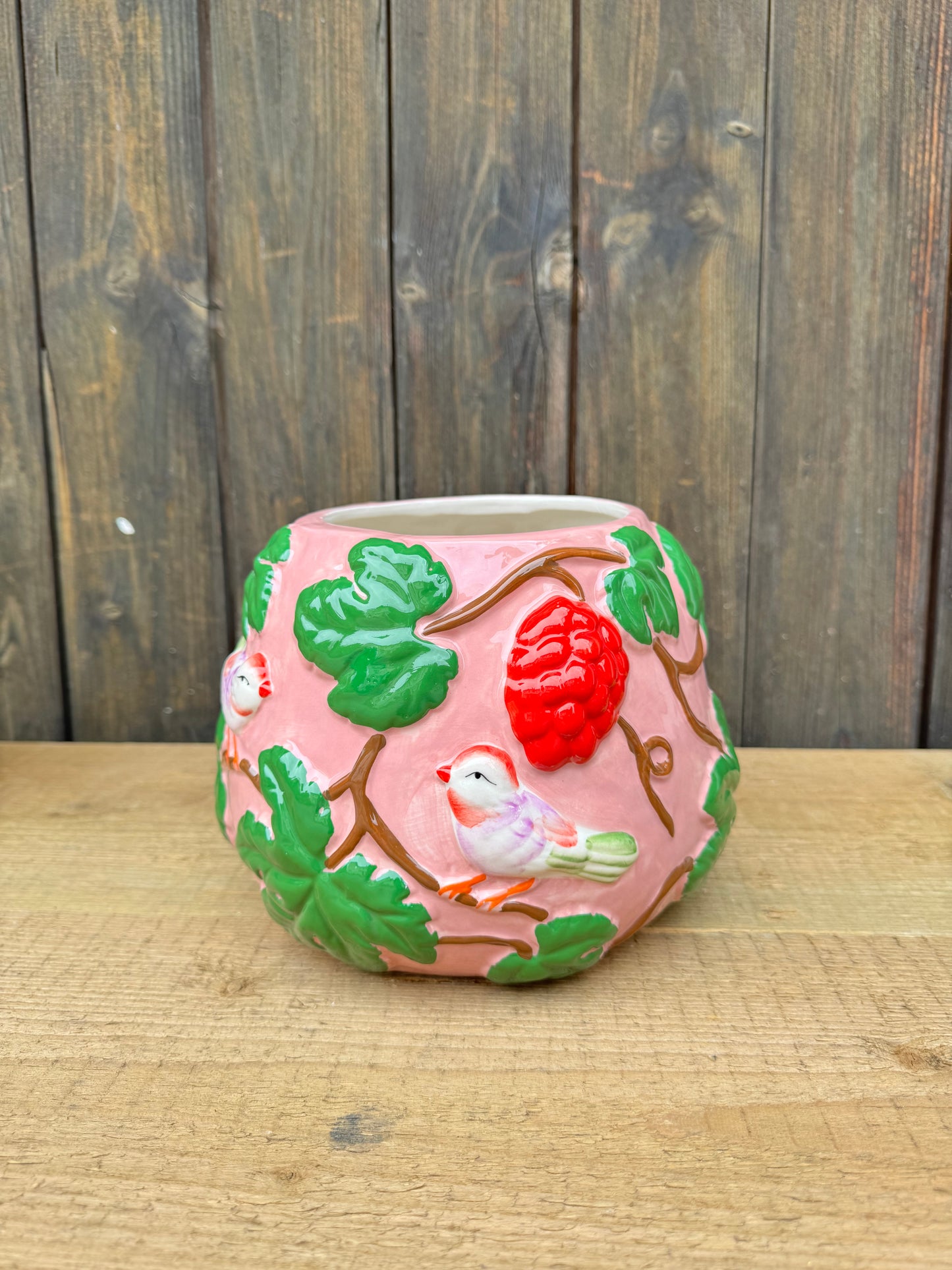 🐦 Keramikvase Beerenzauber – Handmade-Charme mit Vogelgesang