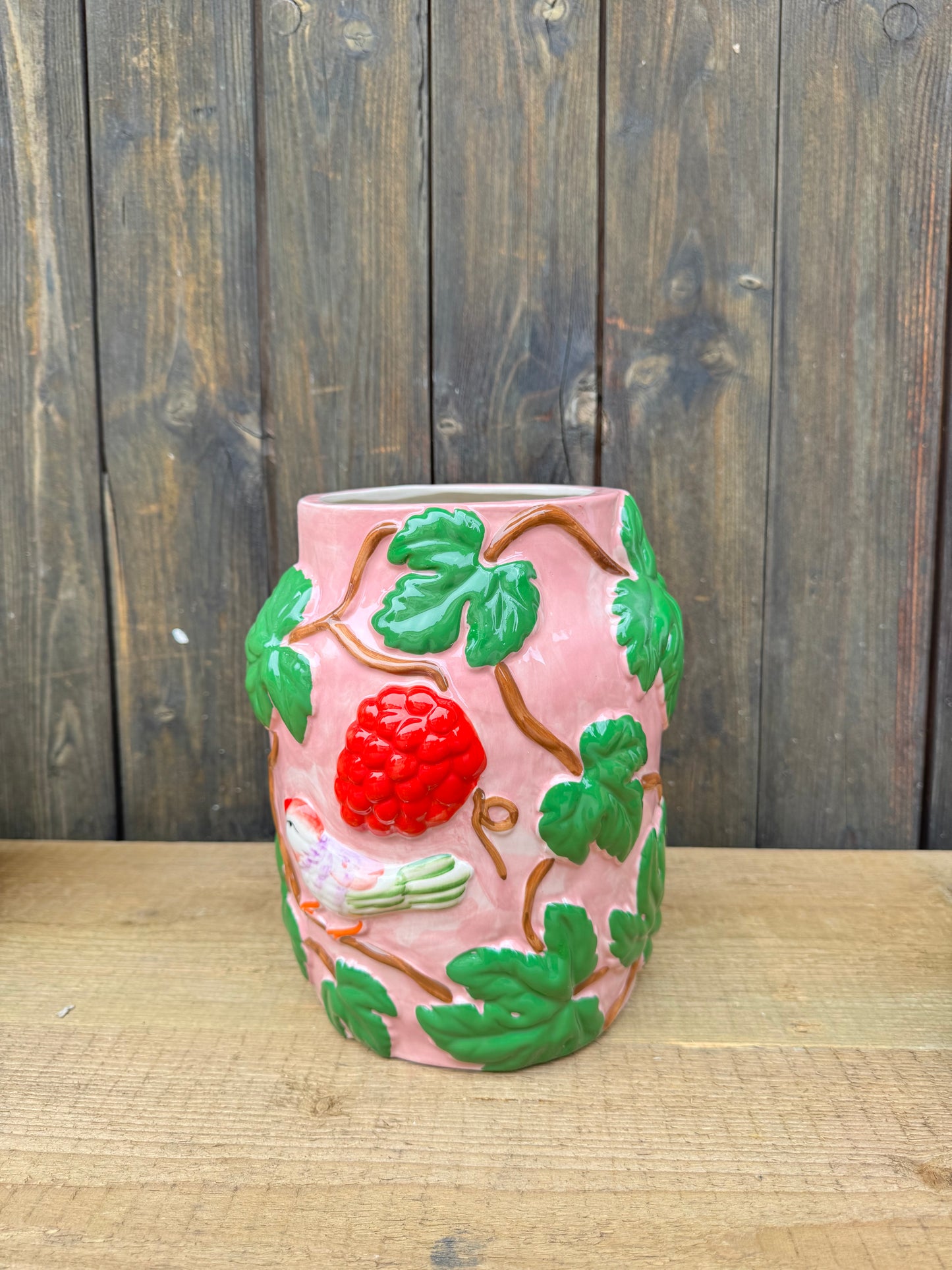 🐦 Keramikvase Beerenzauber – Handmade-Charme mit Vogelgesang