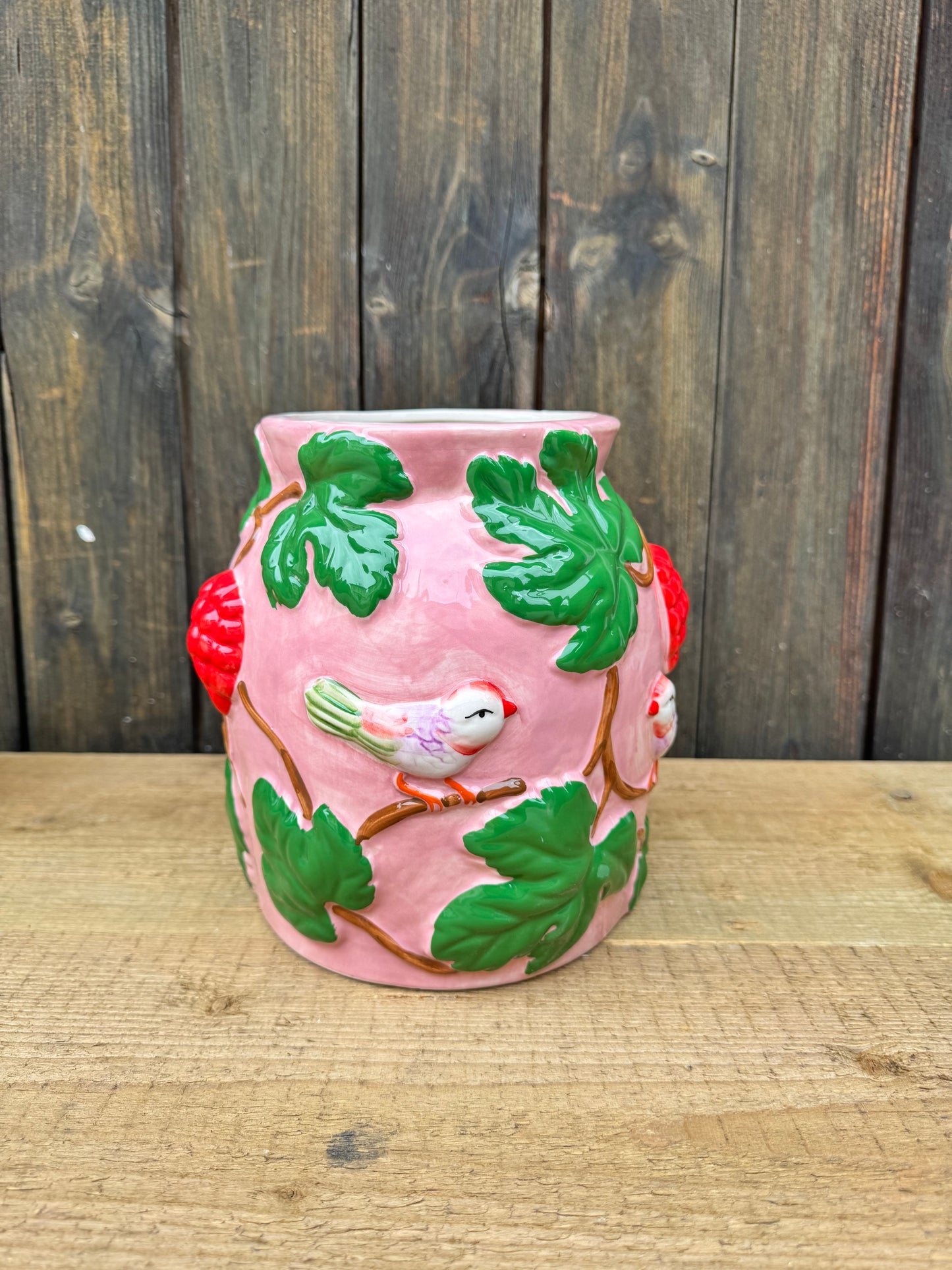 🐦 Keramikvase Beerenzauber – Handmade-Charme mit Vogelgesang