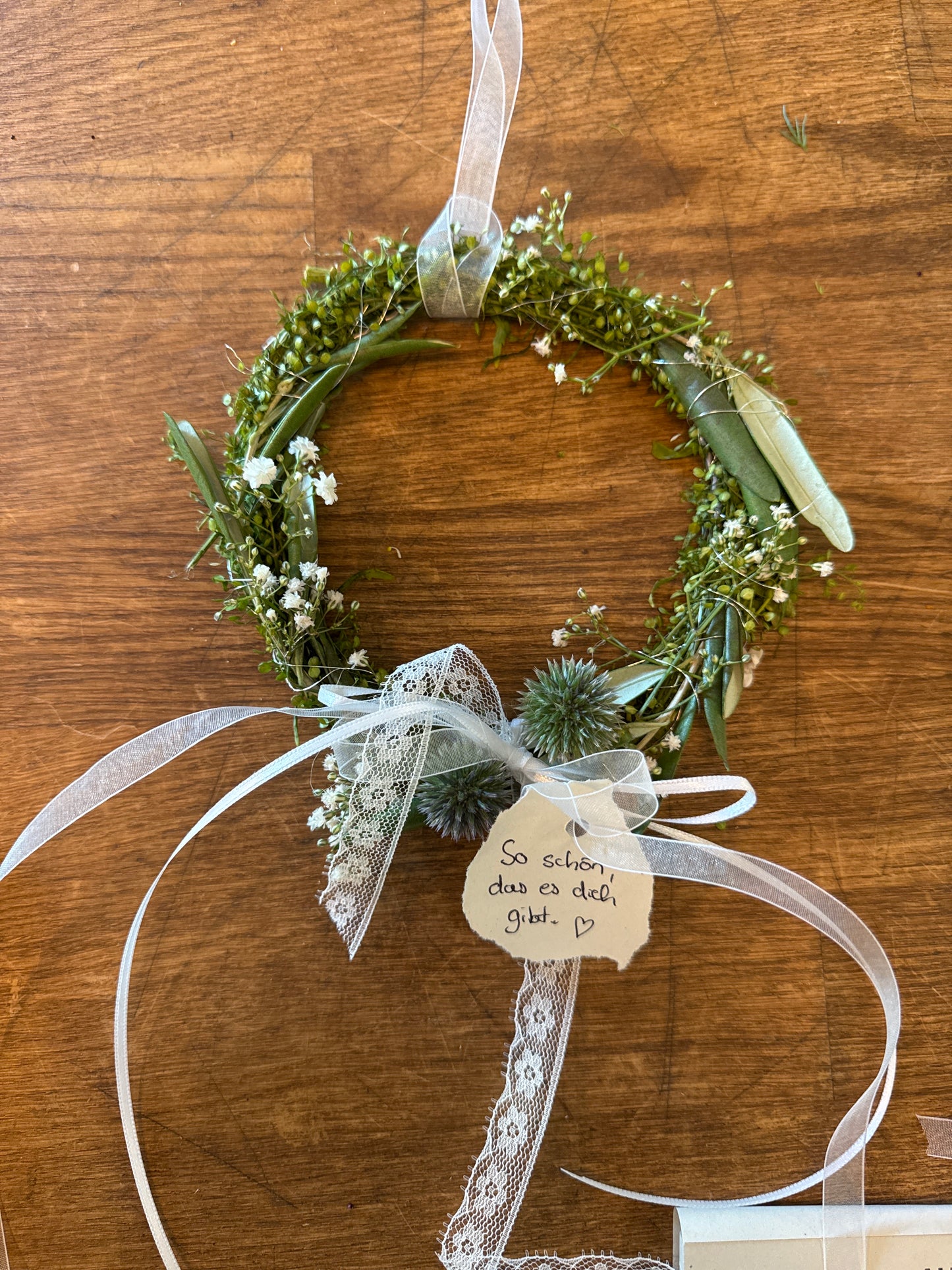 💫 Mini-Trockenblumenkranz mit Überraschungsspruch