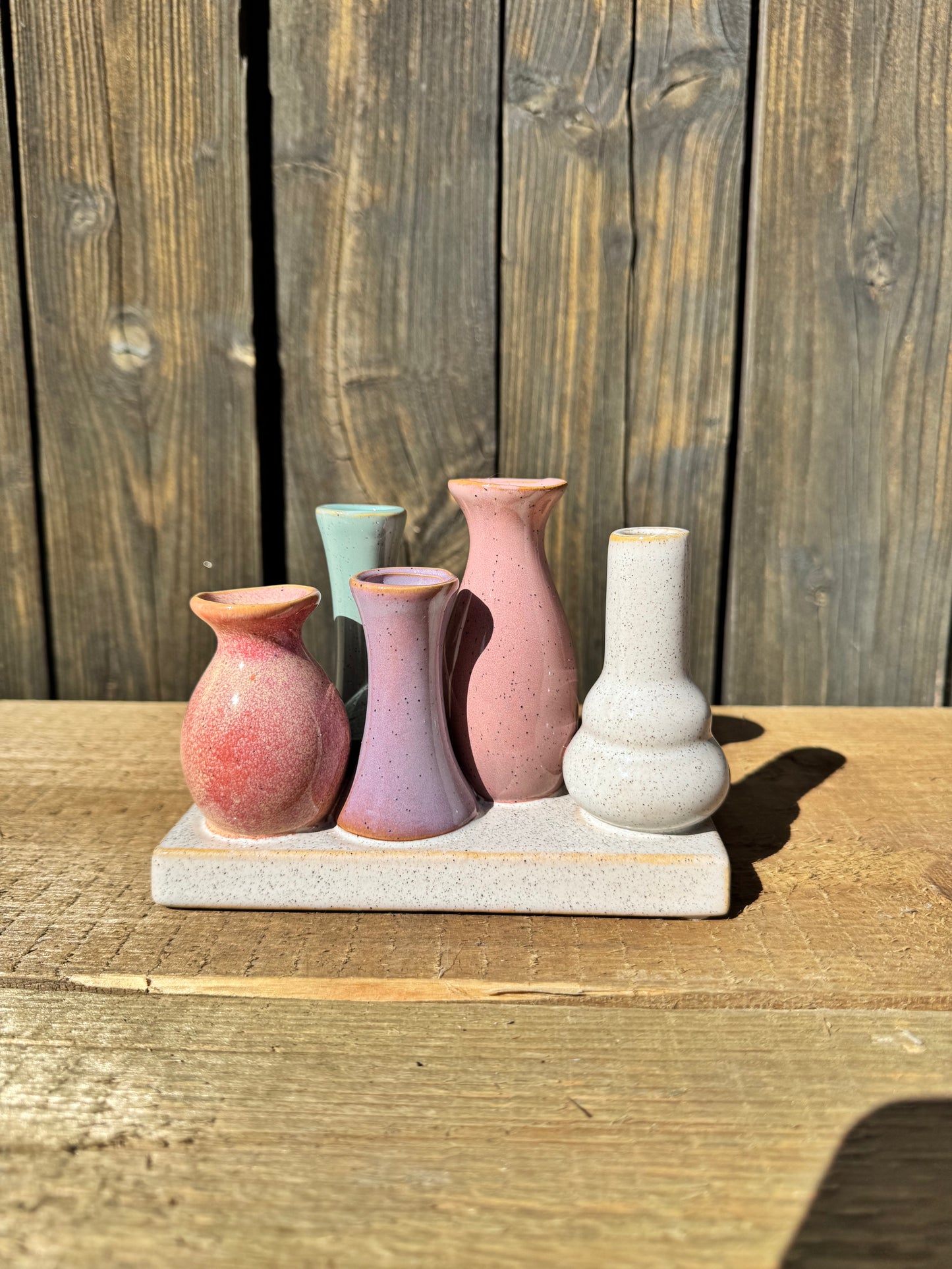 Mini-Vasen im Set – Farbige Keramik auf Sockel | 5-teiliges Dekohighlight