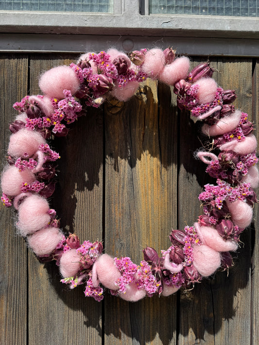 Trockenblumenkranz „Wool Bloom“ – 32 cm | Handgefertigt in 3 Farbvarianten