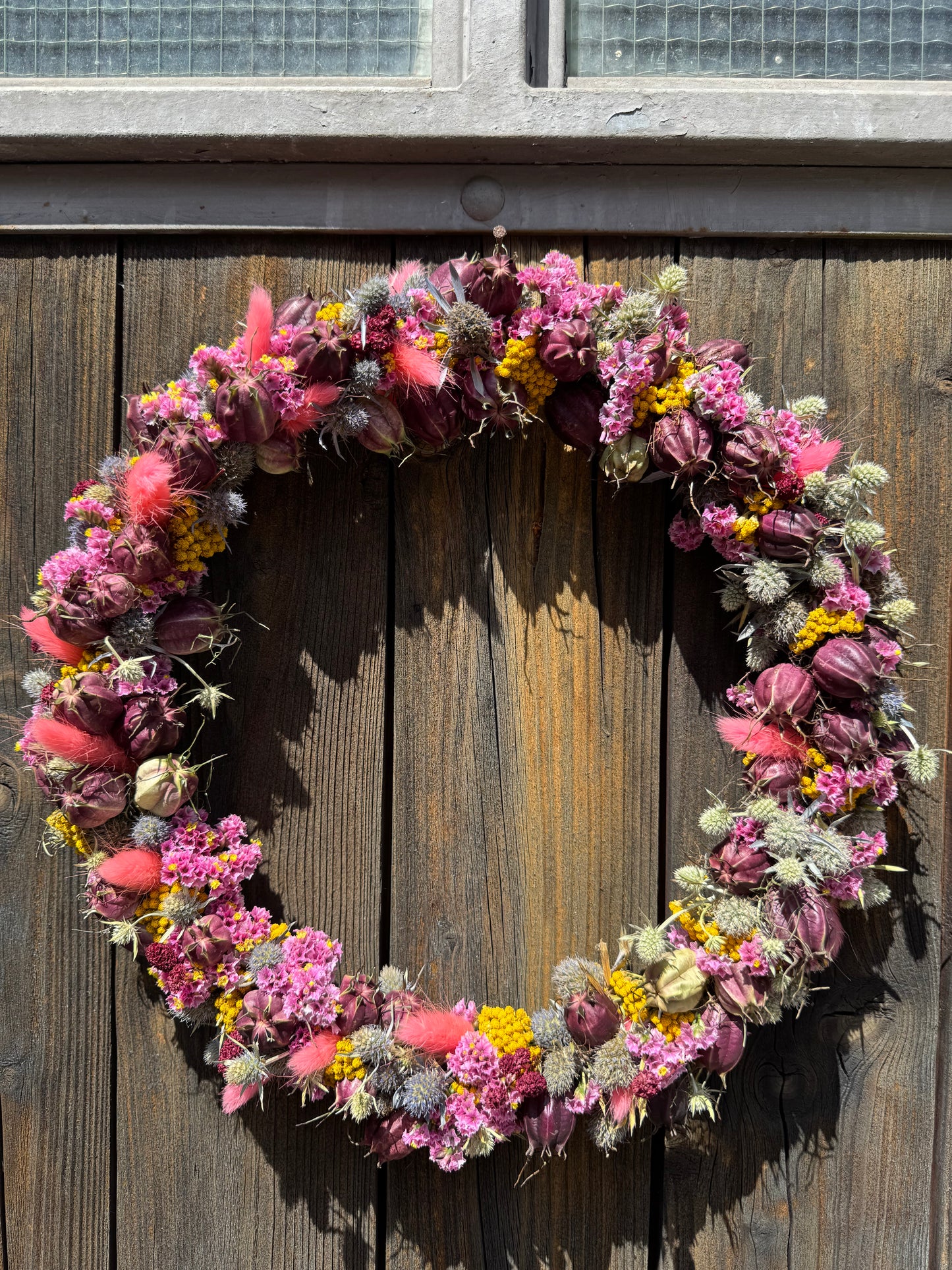 Trockenblumenkranz „Beerenzauber“ – 30 cm | Handgefertigter Kranz in Pink, Bordeaux & Naturtönen
